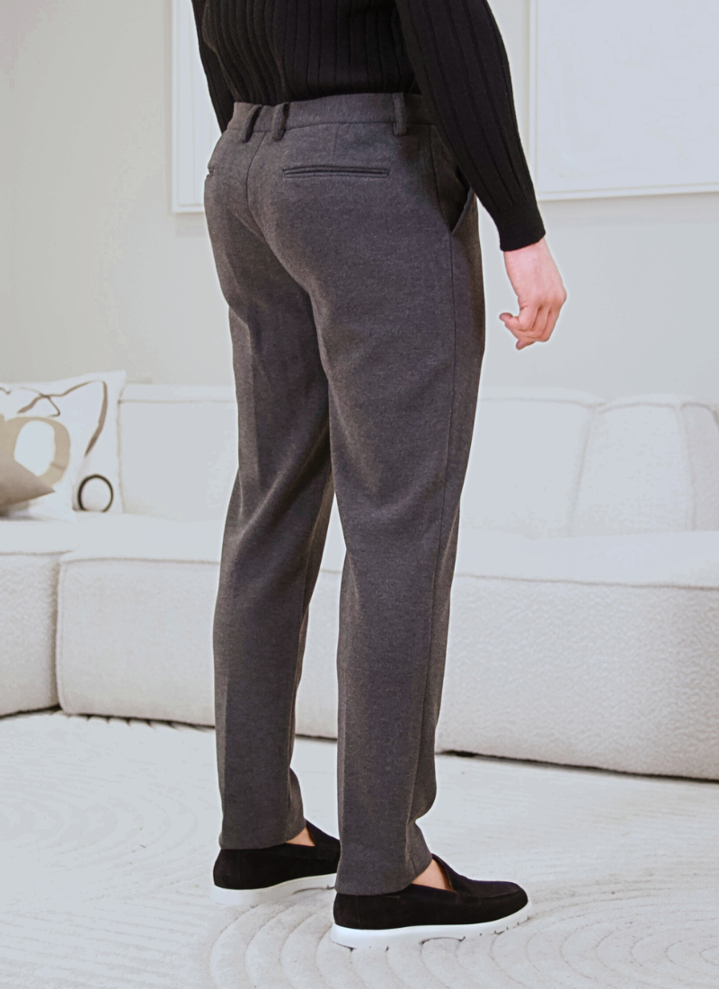 Thickened Melange Wool-Mix Trousers - Gray