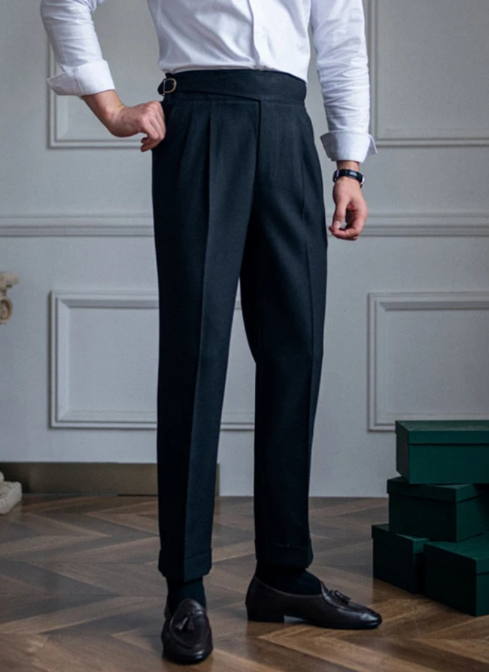 Mid-High Waist Naples Trousers - navy