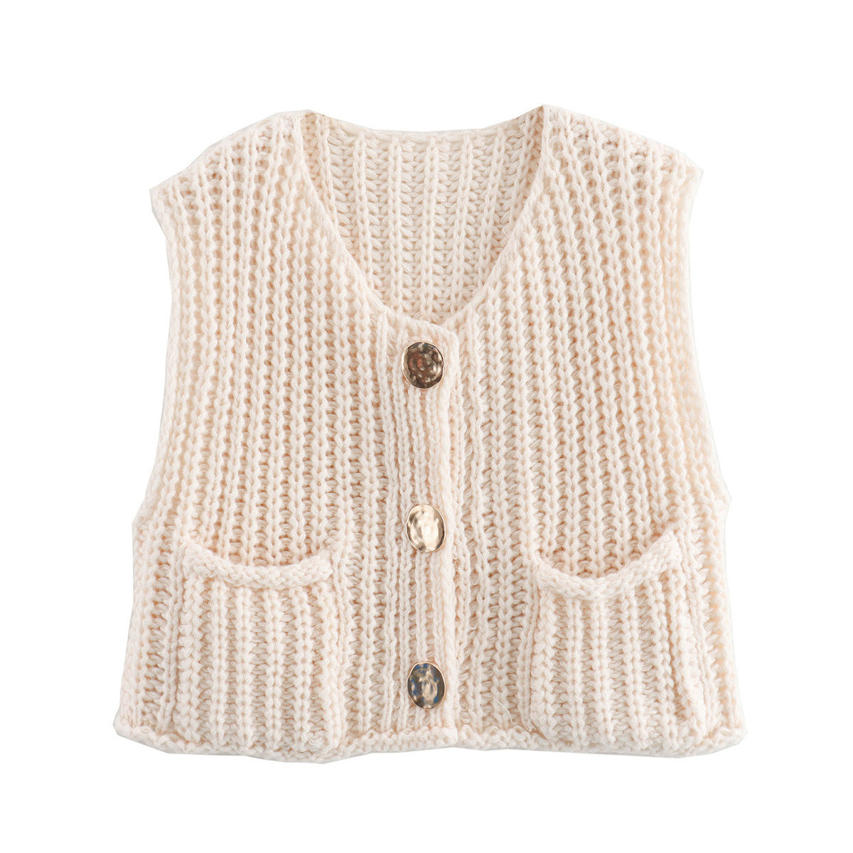 Lana™ - Mouwloos gebreid vest met zakken