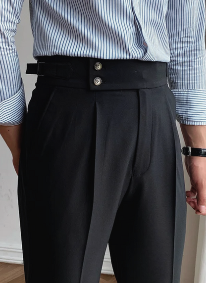 Mid-High Waist Italian Trousers - Black