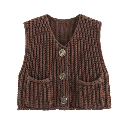 Lana™ - Mouwloos gebreid vest met zakken