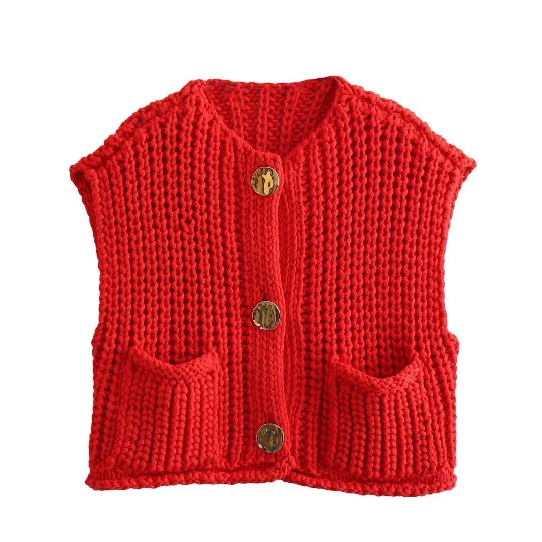 Lana™ - Mouwloos gebreid vest met zakken