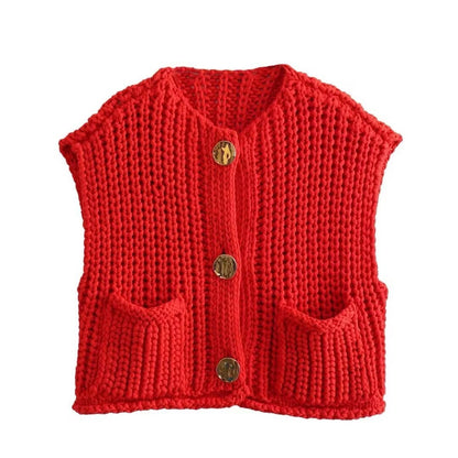 Lana™ - Mouwloos gebreid vest met zakken