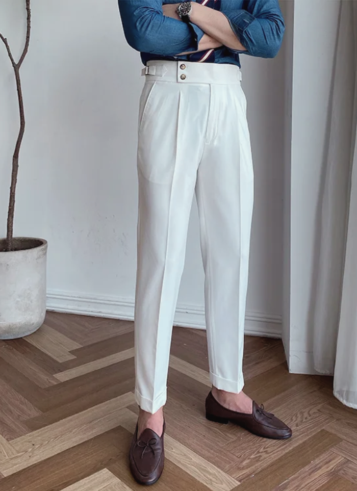 Mid-High Waist Italian Trousers - White