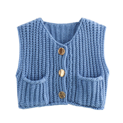 Lana™ - Mouwloos gebreid vest met zakken