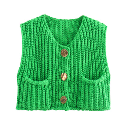 Lana™ - Mouwloos gebreid vest met zakken