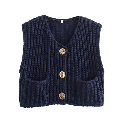 Lana™ - Mouwloos gebreid vest met zakken